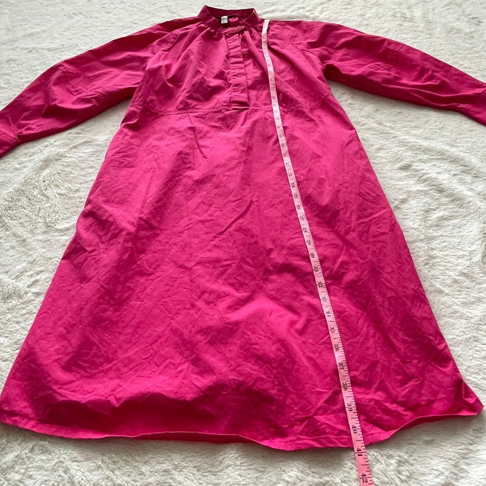 COS Relaxed-Fit Gathered Midi Shirt Dress Band Collar Poplin Pink Size 2 - Picture 9 of 14